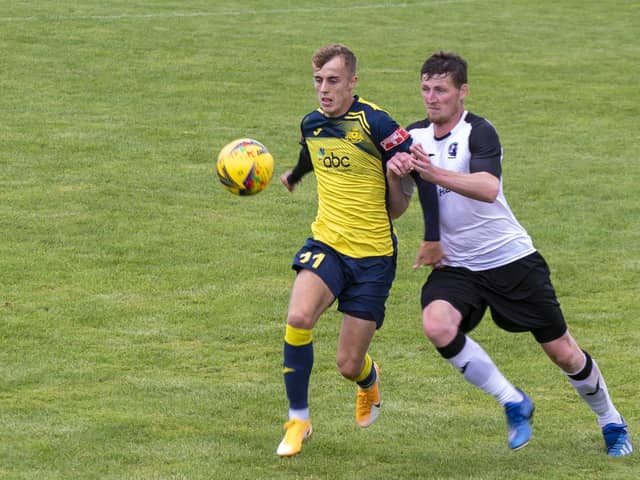 James Franklyn, left, scored the injury time winner that knocked holders Hamworthy out  of the Wessex League Cup tonight. Picture: Mike Cooter