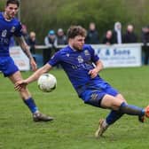 Brett Pitman, right, remains on 49 league and cup goals for AFC Portchester this season - will he bring up his half century in the mouthwatering clash with Wessex League title rivals Horndean? Picture by Nathan Lipsham