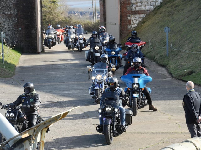 The giants were escorted by over 150 Harley Davidson motorcycles. Picture: Sarah Standing (280325-3936)
