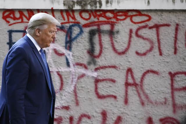 President Donald Trump walks from the White House through Lafayette Park to visit St. John's Church Monday, June 1, 2020, in Washington. Photo: Patrick Semansky.