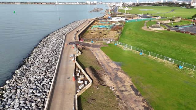 Progress on the Southsea Coastal Scheme to reinforce Portsmouth's seafront, as captured by My Portsmouth By Drone.
