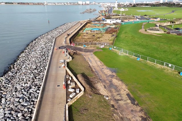 Progress on the Southsea Coastal Scheme to reinforce Portsmouth's seafront, as captured by My Portsmouth By Drone.