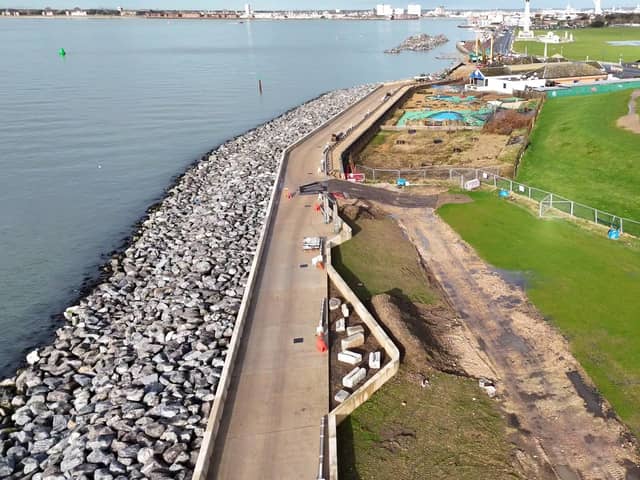 Progress on the Southsea Coastal Scheme to reinforce Portsmouth's seafront, as captured by My Portsmouth By Drone.