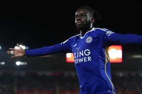 Stephy Mavididi celebrates Leicester City's fourth goal against Southampton     Picture: Steve Bardens/Getty Images