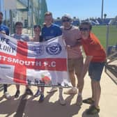 Marlon Pack with Pompey fans at the Pinatar Arena Football Center in Murcia, Spain, last summer