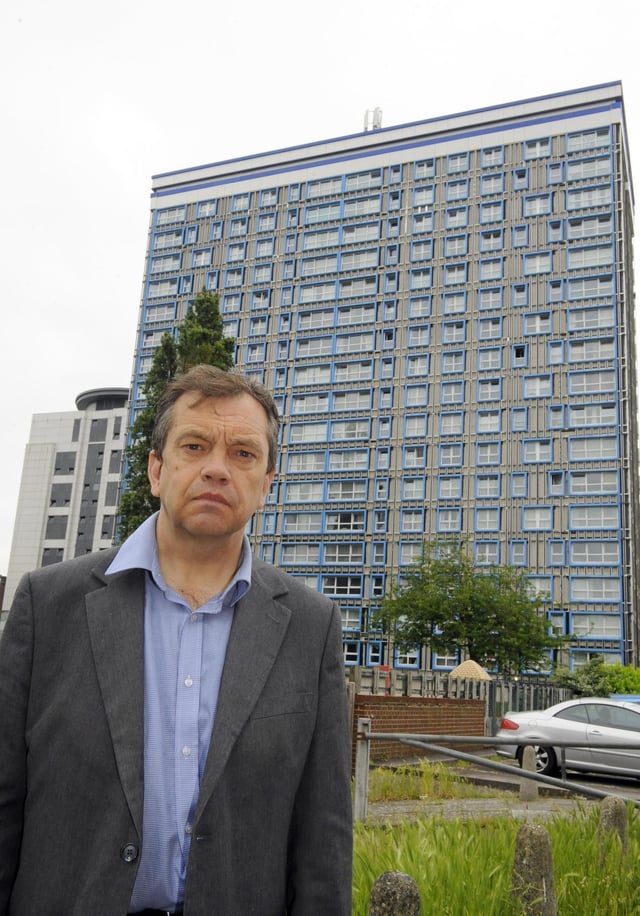 Portsmouth City Councillor Darren Sanders at Leamington House in Earlsdon Street which is set to be deconstructed.
Picture by: Malcolm Wells (180605-2128)