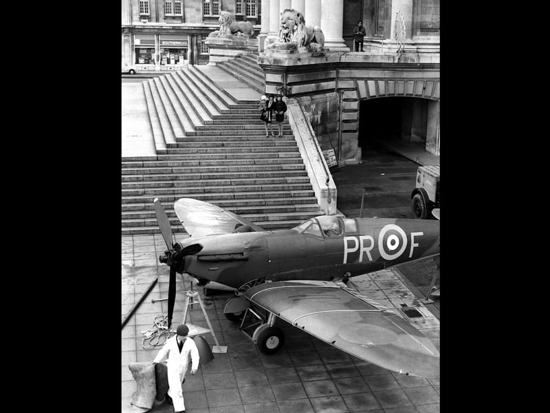 A Spitfire is on display outside Portsmouth Guildhall on January 12, 1970. The News PP4163