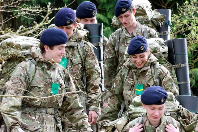 Trainees from HMS Collingwood pictured navigating through woodland during a two-day exercise on Salisbury Plains. Photo: LPhot Rory Arnold