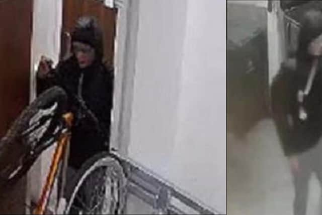 Police released CCTV images of a man wearing an Armani coast turned inside out. Picture: Hampshire Constabulary.