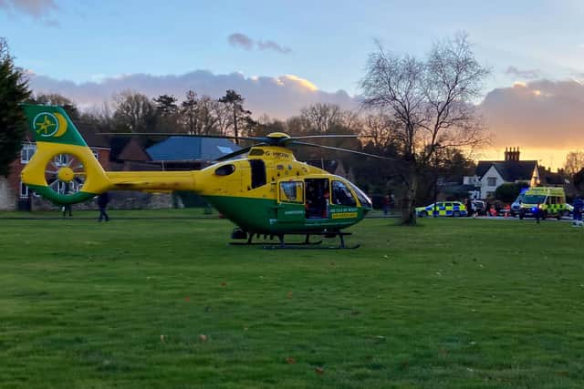 The air ambulance was called to Rowlands Castle after an 80-year-old man riding a bike was in a collision with a BMW Picture: Paul Garrod