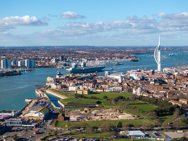 HMS Prince of Wales sailing out of Portsmouth as she heads for a huge Nato deployment in the North Sea. Picture: Michael Woods - Solent Sky Services.