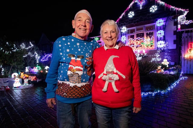 Bill and Barbara Wright have been raising money for charity by putting up thousands of decorations for the past 16 years. 

Pictured: Bill and Barbara Wright at their home in Portchester on Monday 4th December 2023

Picture: Habibur Rahman