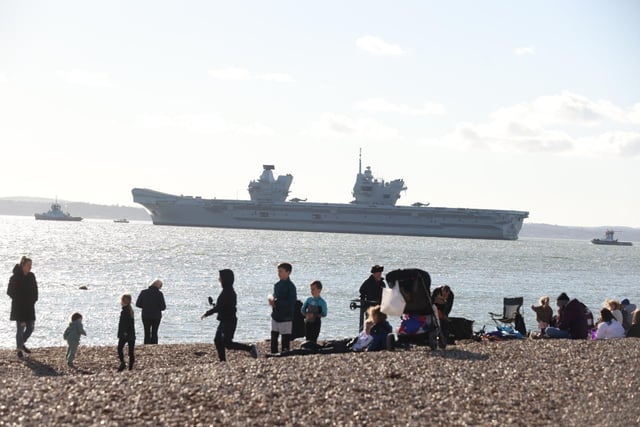 HMS Prince of Wales setting sail from Portsmouth on February 12, 2024, after a previous delay. She is taking part in Nato's largest mission since The Cold War.