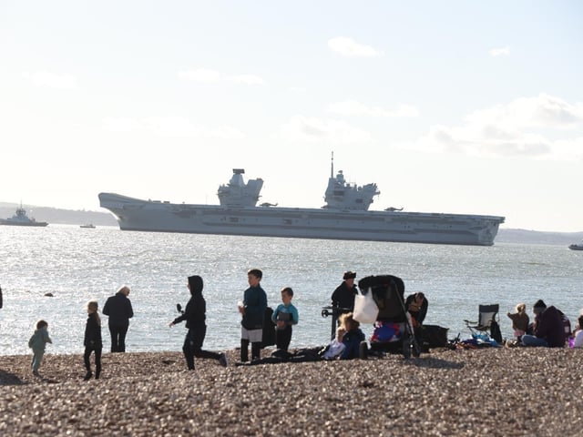 HMS Prince of Wales setting sail from Portsmouth on February 12, 2024, after a previous delay. She is taking part in Nato's largest mission since The Cold War.