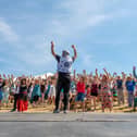 A mass Bhangra lesson led by the Dhol Foundation.  Picture: Mike Cooter (060822)