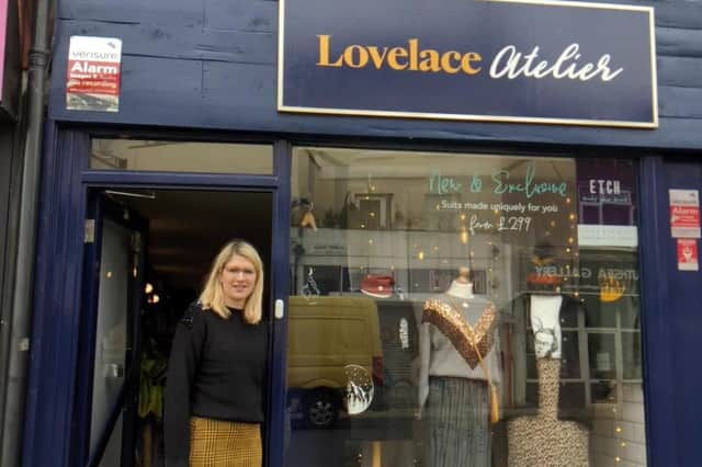 April Lovelace, outside her business Lovelace Atelier in Albert Road, Southsea 