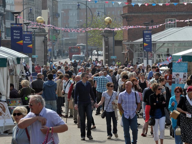 Visitors arriving at Victorious Vintage at Portsmouth Historic Dockyard in 2012
(121916-663)