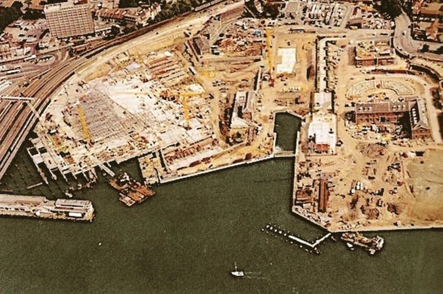 Gunwharf Quays under construction on the former HMS Vernon site.