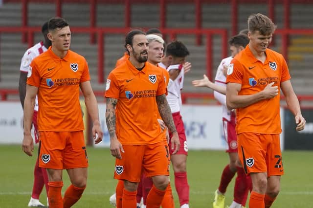 James Bolton, Ryan Williams and Sean Raggett look relieved at the final whistle.