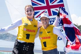 Hayling Island's Eilidh McIntyre, left, and Hannah Mills. Picture by Junichi Hirai/BULKHEAD magazine/470 Class