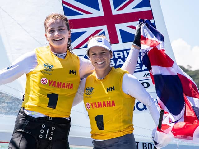 Hayling Island's Eilidh McIntyre, left, and Hannah Mills. Picture by Junichi Hirai/BULKHEAD magazine/470 Class