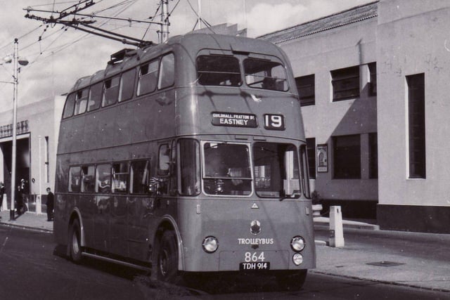 A trolleybus, believed to be from Walsall, at Hilsea in September 1955