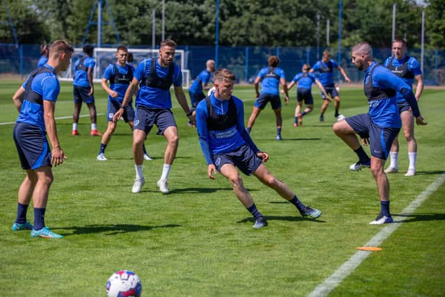 Pompey players have been in pre-season training since last week and on Monday fly out for a week-long stay in Murcia, Spain. Picture: Habibur Rahman