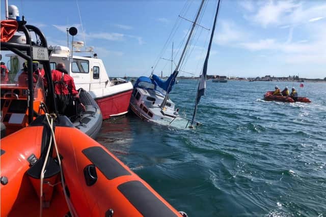 The boats collided in Langstone Harbour yesterday. Picture: GAFIRS