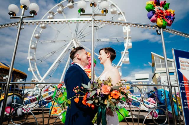 The happy couple at South Parade Pier. Picture: Angela Ward-Brown, angelawardbrown.com