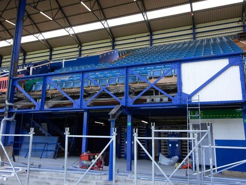 Work continuing in the South Stand in June 2022.