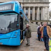 Visitors inspecting the new buses being shown in Guildhall Square. Picture: Mike Cooter (110324)
