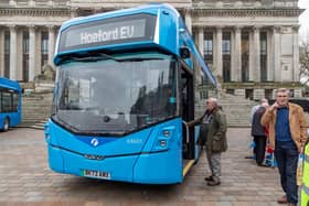 Visitors inspecting the new buses being shown in Guildhall Square. Picture: Mike Cooter (110324)