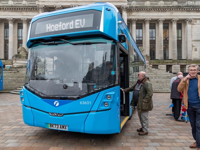 Visitors inspecting the new buses being shown in Guildhall Square. Picture: Mike Cooter (110324)