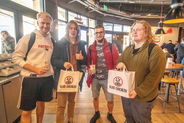 New restaurant, Slim Chickens has opened in Gunwharf Quays, Portsmouth on 26th January 2024
Pictured: Happy customers at Slim Chickens at Gunwharf Quays, Portsmouth
Picture: Habibur Rahman