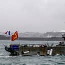 A French fishing boat, one of several, takes part in a protes in front of the port of Saint Helier off the British island of Jersey to draw attention to what they see as unfair restrictions on their ability to fish in UK waters after Brexit Picture: Sameer al-Doumy/AFP via Getty Images