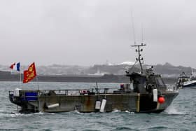 A French fishing boat, one of several, takes part in a protes in front of the port of Saint Helier off the British island of Jersey to draw attention to what they see as unfair restrictions on their ability to fish in UK waters after Brexit Picture: Sameer al-Doumy/AFP via Getty Images