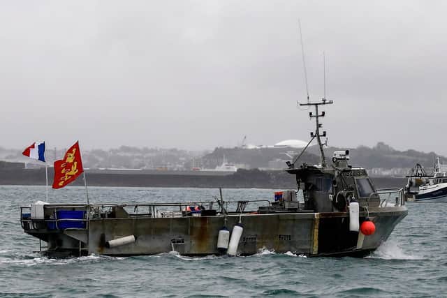 A French fishing boat, one of several, takes part in a protes in front of the port of Saint Helier off the British island of Jersey to draw attention to what they see as unfair restrictions on their ability to fish in UK waters after Brexit Picture: Sameer al-Doumy/AFP via Getty Images