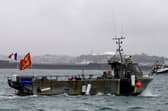 A French fishing boat, one of several, takes part in a protes in front of the port of Saint Helier off the British island of Jersey to draw attention to what they see as unfair restrictions on their ability to fish in UK waters after Brexit Picture: Sameer al-Doumy/AFP via Getty Images