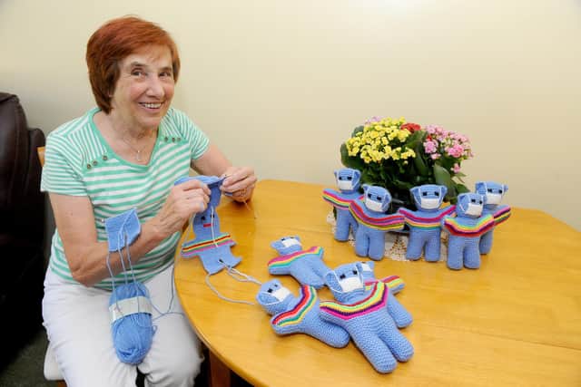 Sandra McAfee (76) from Gosport, has knitted more than 150 Covid-19 bears raising money for the British Heart Foundation.
Picture: Sarah Standing (100820-2430)