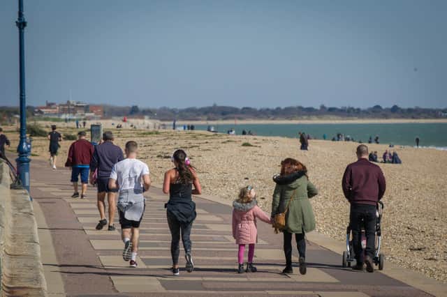 Hundreds of people make their way to Southsea beach on 22nd March 2020 despite Government warning of coronavirus. Pictured: People near South Parade Pier.
Picture: Habibur Rahman