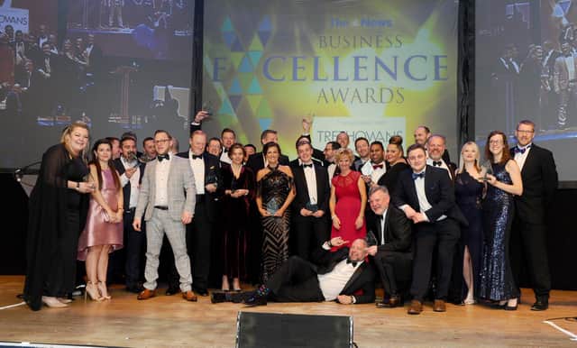 Winners from the The News, Portsmouth Business Excellence Awards 2020 with (right) Mark Waldron, editor of The News, Portsmouth.