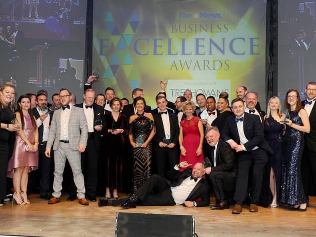 Winners from the The News, Portsmouth Business Excellence Awards 2020 with (right) Mark Waldron, editor of The News, Portsmouth.
