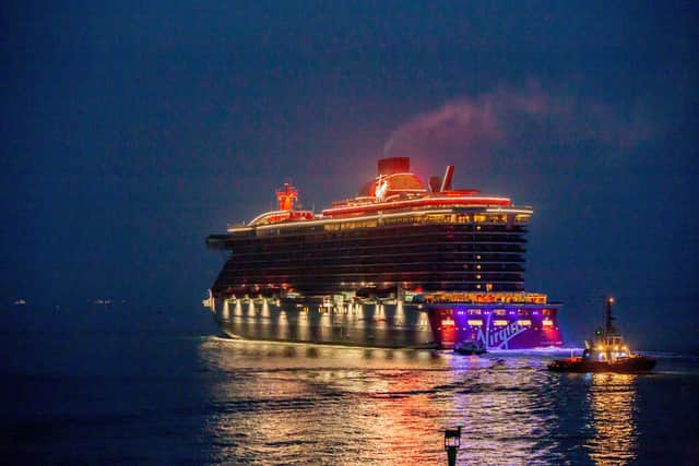 Scarlet Lady leaving Portsmouth for the final time after 8pm on Friday 3rd September 2021. Picture: Habibur Rahman