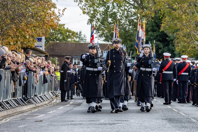 The guard from HMS Sultan lead the parade at Gosport. Picture: Mike Cooter (121123)