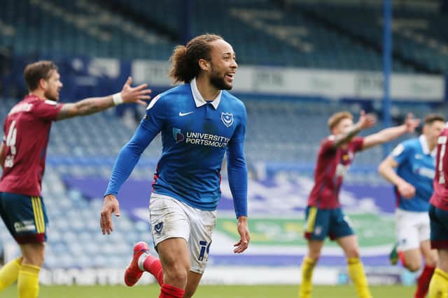 Marcus Harness celebrates his first goal since October - and  Pompey's winner - against Ipswich. Picture: Joe Pepler