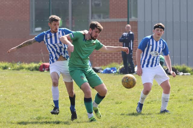 Action from Coach & Horses Albion's 2-1 win over Cowplain (all green kit) in their London Cup semi-final at Sevenoaks Road. Picture by Kevin Shipp