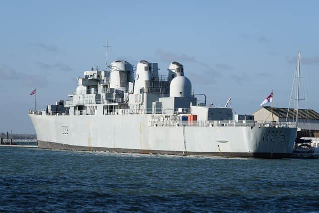 HMS Bristol is seen near Portsmouth International Ferry Port on January 08, 2019 in Portsmouth.The ship is due to be scrapped on March 31, 2021. (Photo by Leon Neal/Getty Images)