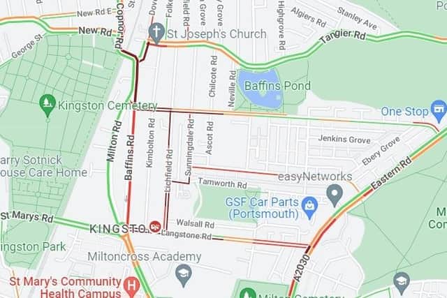 Google maps shows heavy congestion around the site of the incident in Eastern Road.