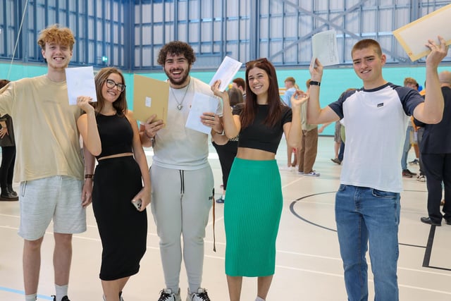 From left:Jay Waterhouse, Olivia Ripiner, Oscar Wood, Molly Nelson and Tristan Barnes opening their results at UTC, Hilsea 
Photos by Alex Shute
