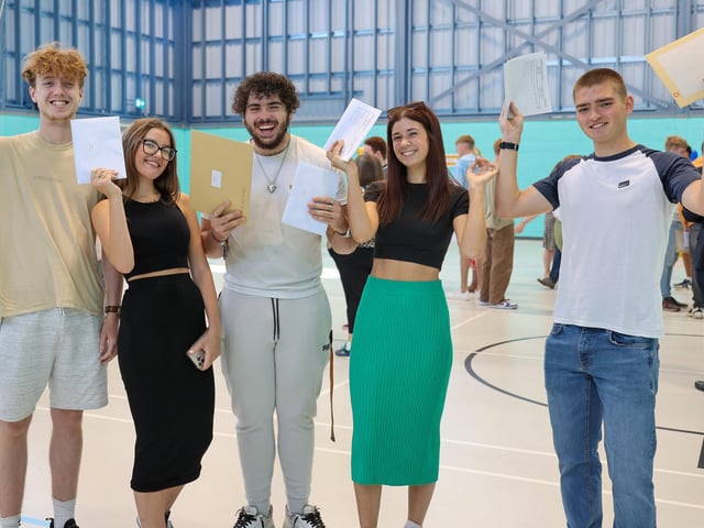 From left:Jay Waterhouse, Olivia Ripiner, Oscar Wood, Molly Nelson and Tristan Barnes opening their results at UTC, Hilsea 
Photos by Alex Shute